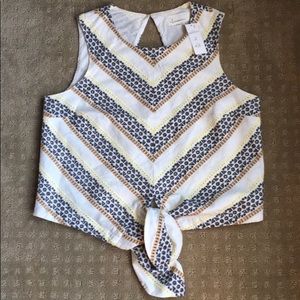 NWT Anthropologie Tie Front Embroidered Top